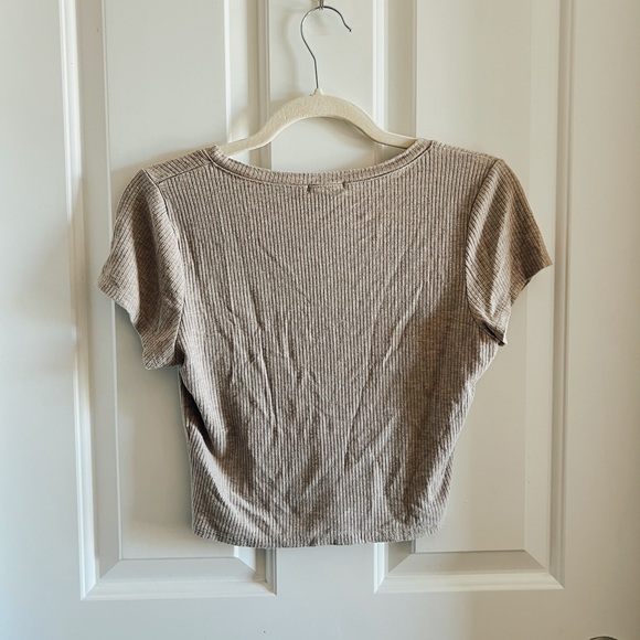Beige Ribbed Fitted T-Shirt - Picture 4 of 4